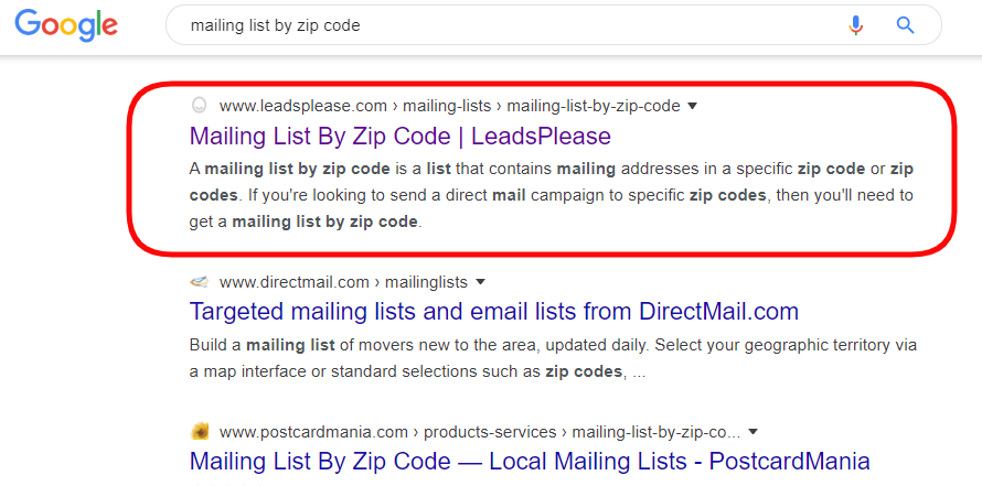 Mailing List by Zip Code