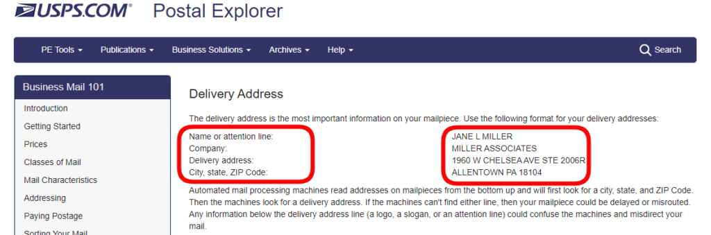 USPS Approved Delivery Address Format