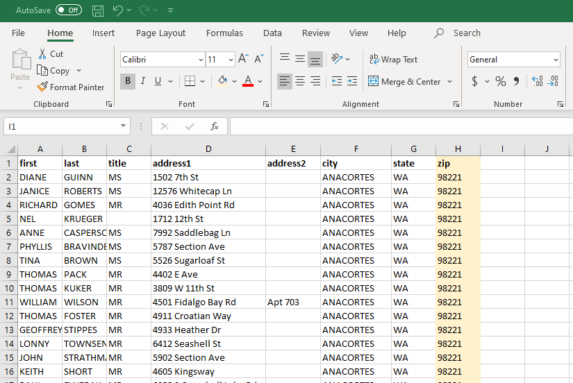 Mailing List by Zip Code